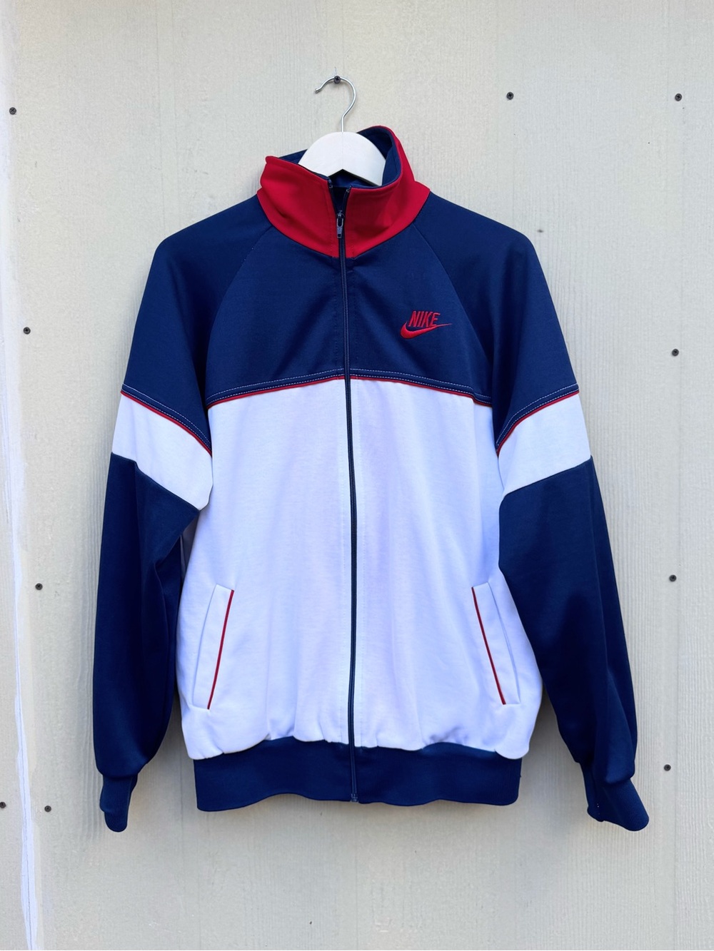 Nike Vintage Men's 1980's Red,White, Blue Full Zip Track Jacket Size L -RARE Tag